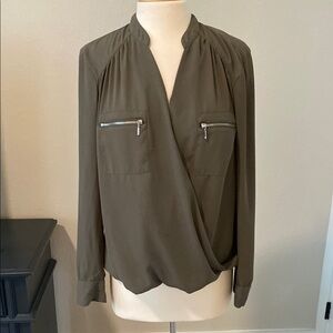 Olive Green Women's Top with Zipper Details